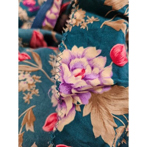 Vintage 1970s 70s Homemade Green Pink Floral Dress Size M - Picture 11 of 12